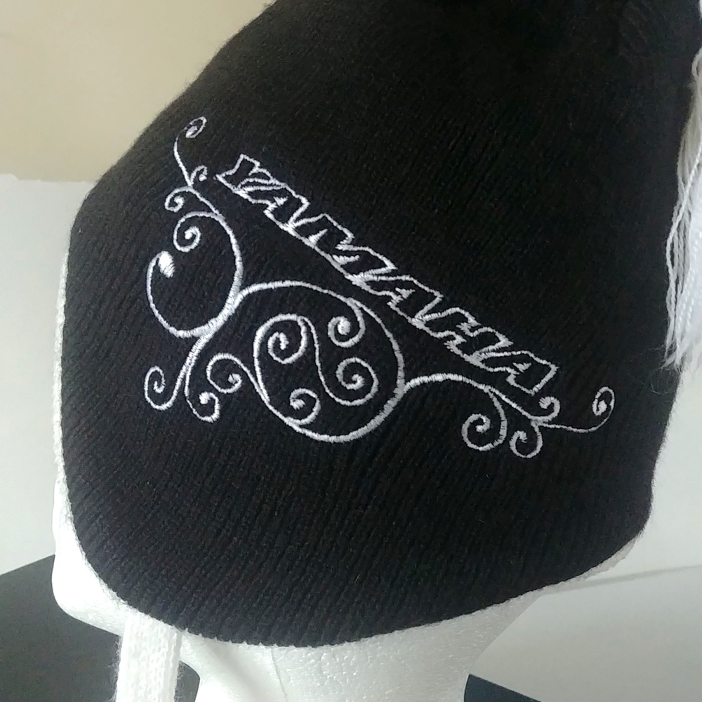 Ladies Yamaha Sled Winter Hat With Ear Cover and String Poms